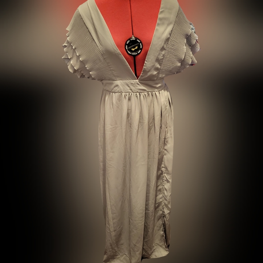Elegant Gray Deep V Dress